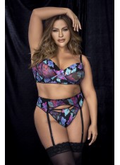 Ensemble trois pièces noir, grande taille, imprimé fleurs exotiques- MAL8770XPRT