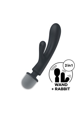 2 en 1 Vibromasseur rabbit et wand noir USB Triple Lover Satisfyer - CC597825