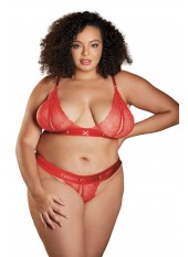 Ensemble 2 pièces rouge grande taille avec soutien gorge fendu et string ouvert STARR - 12-7002XR