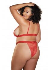 Ensemble 2 pièces rouge grande taille avec soutien gorge fendu et string ouvert STARR - 12-7002XR