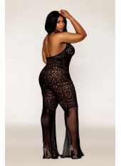 bodystocking en dentelle au crochet sans couture, grande taille, résille noire - DG0468XBLK