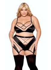 Ensemble grande taille avec Soutien-gorge, jupe porte-jarretelles, string - DG13377XBLK