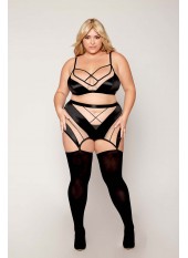 Ensemble grande taille avec Soutien-gorge, jupe porte-jarretelles, string - DG13377XBLK