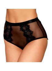 Culotte en résille et dentelle noire avec jarretelles roses - DG1485BLK