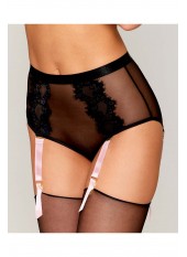 Culotte en résille et dentelle noire avec jarretelles roses - DG1485BLK