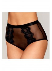 Culotte en résille et dentelle noire avec jarretelles roses - DG1485BLK