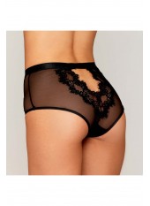 Culotte en résille et dentelle noire avec jarretelles roses - DG1485BLK