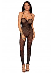 Bodystocking en résille noire, sans couture, avec large décolleté à armature - DG0471BLK