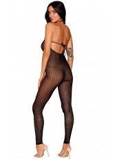 Bodystocking en résille noire, sans couture, avec large décolleté à armature - DG0471BLK