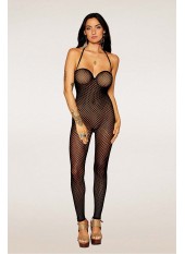 Bodystocking en résille noire, sans couture, avec large décolleté à armature - DG0471BLK