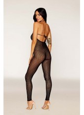 Bodystocking en résille noire, sans couture, avec large décolleté à armature - DG0471BLK