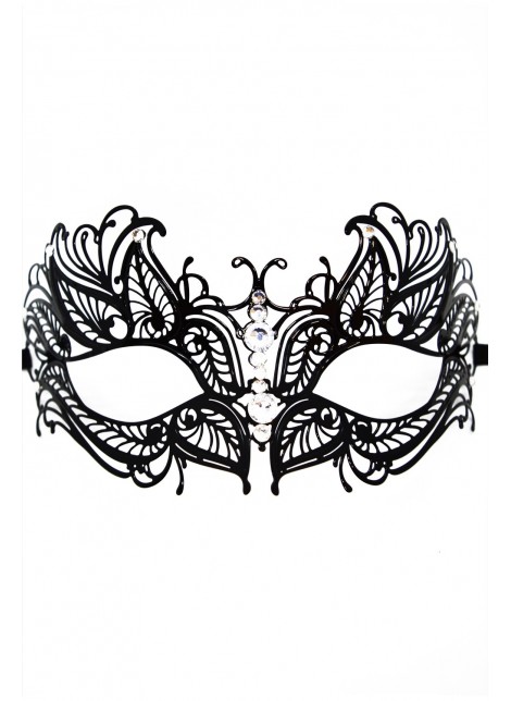 Masque vénitien Greta rigide noir avec strass - HMJ-005BK