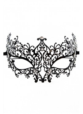 Masque vénitien Chiara rigide noir avec strass - HMJ-016BK