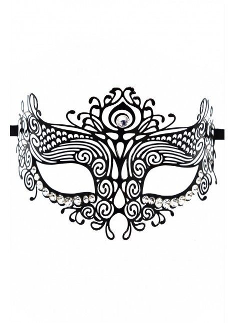 Masque vénitien Ornella rigide noir avec strass - HMJ-031BK