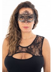 Masque vénitien Ornella rigide noir avec strass - HMJ-031BK