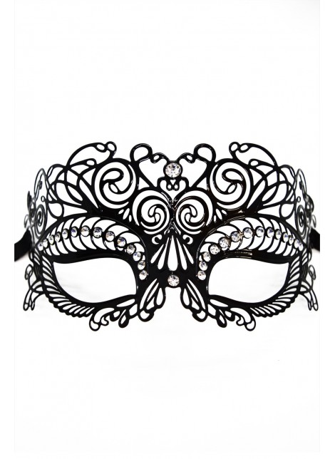 Masque vénitien Giulia rigide noir avec strass - HMJ-035BK