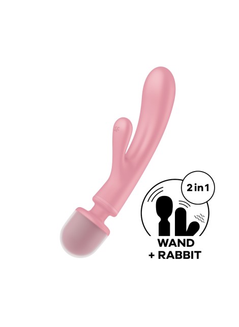 2 en 1 Vibromasseur rabbit et wand rose USB Triple Lover Satisfyer - CC597843