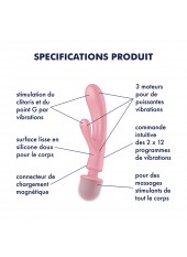 2 en 1 Vibromasseur rabbit et wand rose USB Triple Lover Satisfyer - CC597843