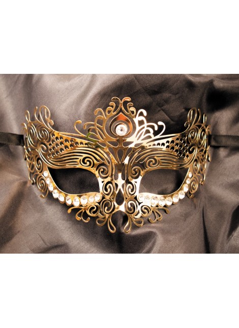 Masque vénitien Ornella rigide doré avec strass - HMJ-031B