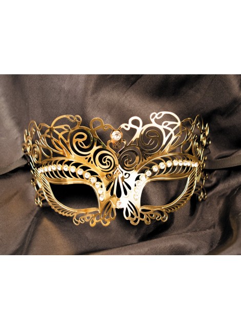 Masque vénitien Giulia rigide doré avec strass - HMJ-035B