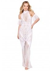 Robe bodystocking en résille et dentelle blanche - DG0490WHT