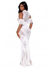 Robe bodystocking en résille et dentelle blanche - DG0490WHT