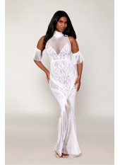 Robe bodystocking en résille et dentelle blanche - DG0490WHT