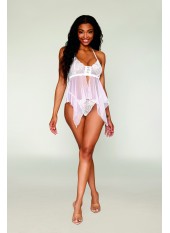 Babydoll et string en résille et dentelle blanche - DG13314WHT