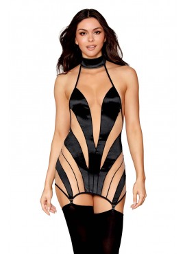 Nuisette stylée noire et transparence avec porte-jarretelles - DG13376BLK