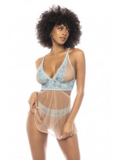 2 en 1 Nuisette et ensemble 2 pièces Abilene en dentelle et résille transparente - MAL7541LBLN