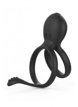 PEPIN, Cockring à double anneaux dans un silicone médical doux avec 1 mode de vibration - COR032BLK