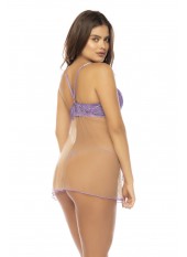 Babydoll couleur lavande et chair Verona, en dentelle et résille transparente - MAL7540LLCN