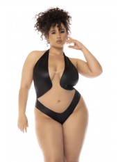 Body dos nu Romy grande taille couleur noir et chair, résille transparente - MAL2745XNUBK