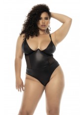 Bodystring Bibi grande taille en wetlook noir avec armatures, bretelles réglables - MAL2752XWBLK