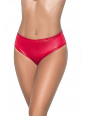 String bande large en wetlook rouge, taille haute, tissu fronçé à l'arrière - MAL3038WRED