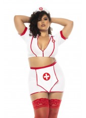 Costume infirmière 3 pièces grande taille, top avec zip fonctionnel, jupe et serre tête - MAL60018XASHW