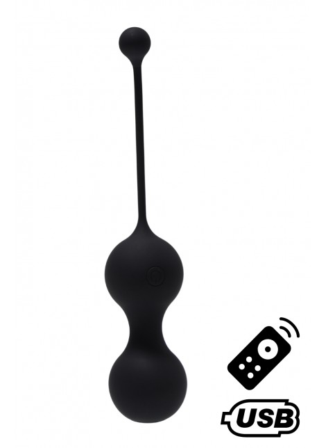 MINA Noir, Boules de Geisha en silicone médical USB avec télécommande - BQ130BLK