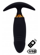 PEACH, Plug Vibrant noir long USB avec télécommande, dans un silicone médical doux et lisse - B72BLK