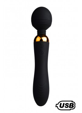 SHAKE Noir, Vibromasseur Wand USB en silicone médical avec 2 puissants moteurs indépendants - BQ107BLK