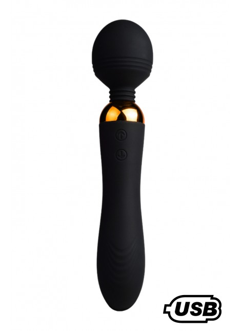 SHAKE Noir, Vibromasseur Wand USB en silicone médical avec 2 puissants moteurs indépendants - BQ107BLK