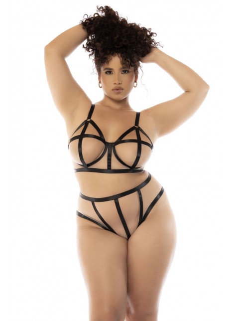 Ensemble 2 pièces noir et chair Havana grande taille, soutien gorge avec armatures et culotte taille haute - MAL8849XNUBK
