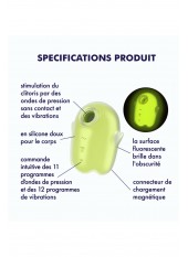 Stimulateur de clitoris fluorescent vibration et air pulsé USB vert Glowing Ghost Satisfyer - CC597852