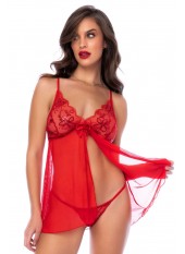 Babydoll rouge et string assorti - MAL7559RD