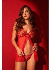 Babydoll rouge et string assorti - MAL7559RD