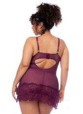 Nuisette en dentelle grande taille bordeaux et string assorti - MAL7554XWINE