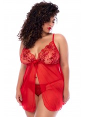 Nuisette ouverte grande taille rouge et string assorti - MAL7559XRD