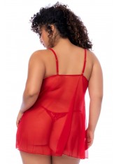 Nuisette ouverte grande taille rouge et string assorti - MAL7559XRD