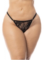 Peignoir, grande taille, en dentelle noire transparente avec son string - MAL7495XBLK