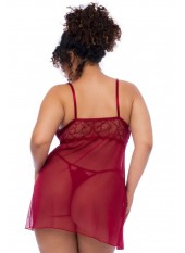 Nuisette grande taille couleur framboise et string - MAL7555XROSW