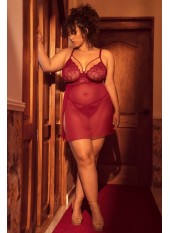 Nuisette grande taille couleur framboise et string - MAL7555XROSW